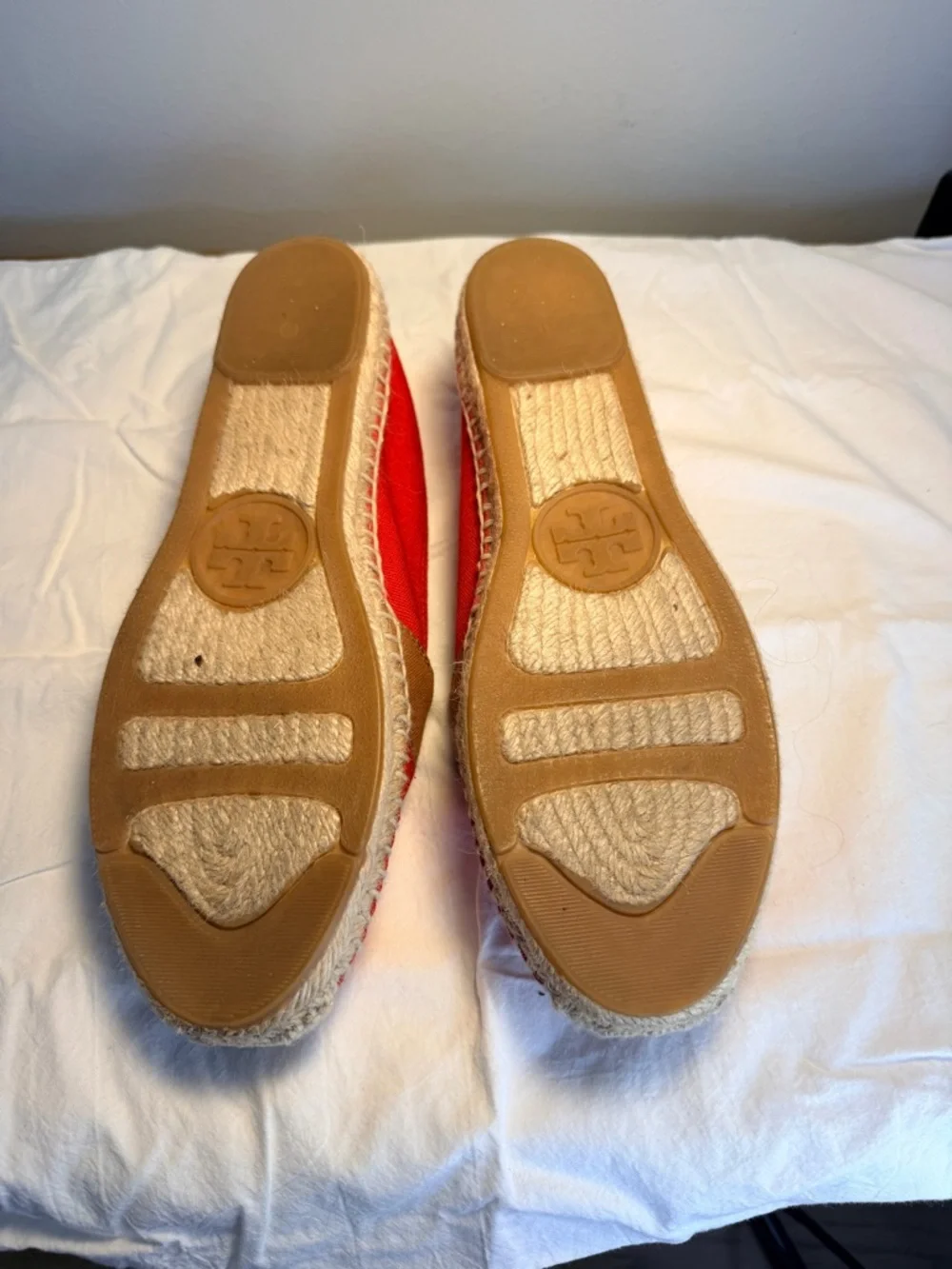 Tory Burch Red Canvas Espadrilles with Tan Trim and Logo